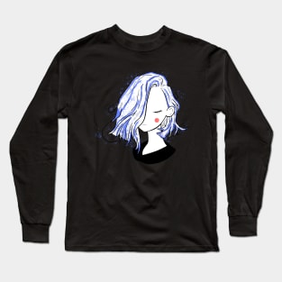 Pretty girl short hairstyles - blue black Long Sleeve T-Shirt